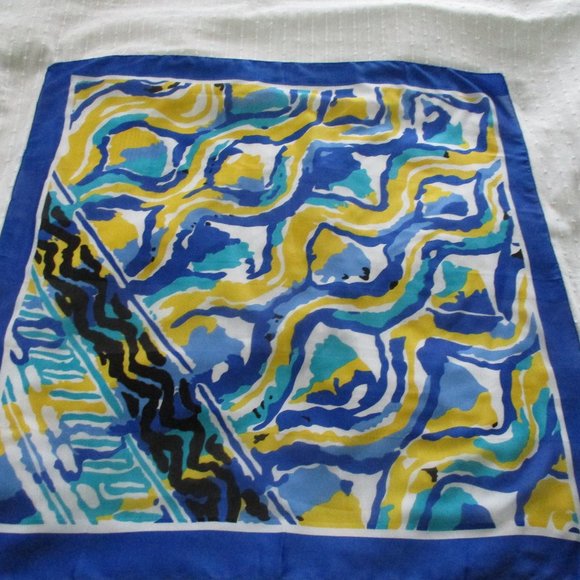 Blue & yellow abstract scarf - Picture 2 of 5